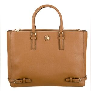 Tory Burch already loved Brown Saffiano Leather Double Zip Tote Crossbody Bag